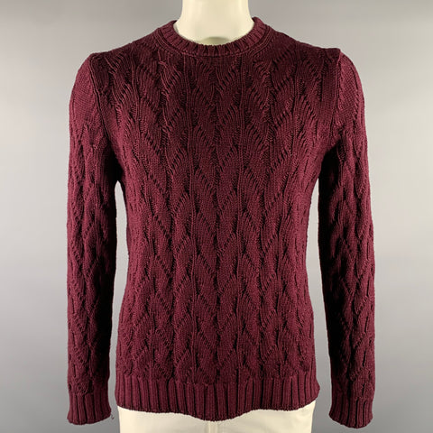 TAGLIATORE Size L Burgundy Virgin Wool Cable Knit Pullover
