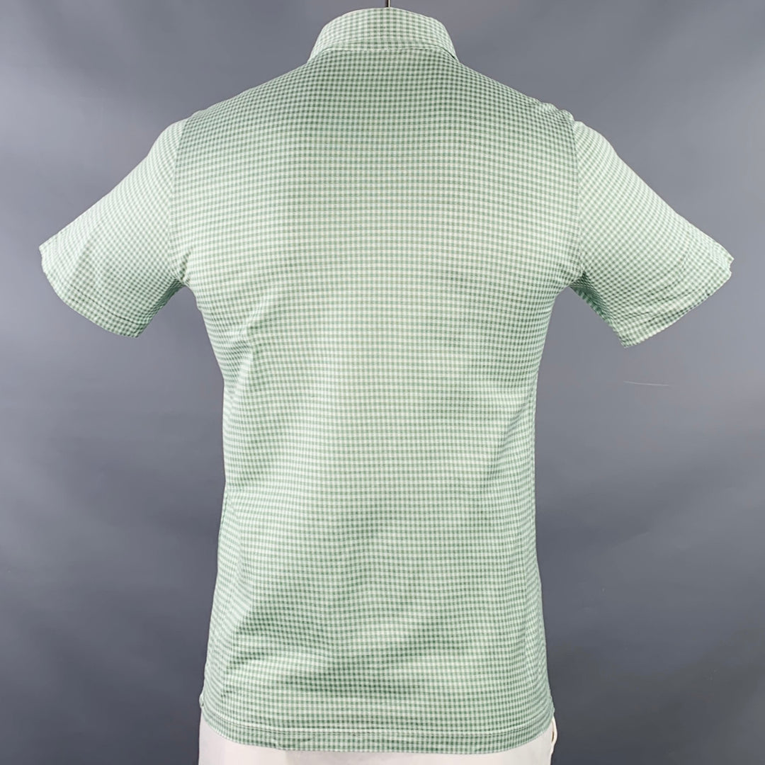 BRIONI Size L Green White Checkered Cotton Half Placket Polo