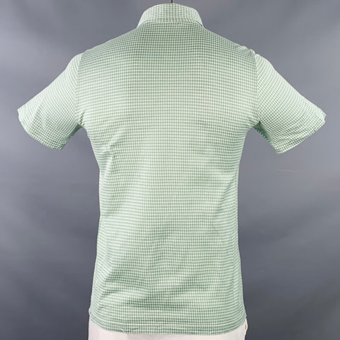 BRIONI Size L Green White Checkered Cotton Half Placket Polo