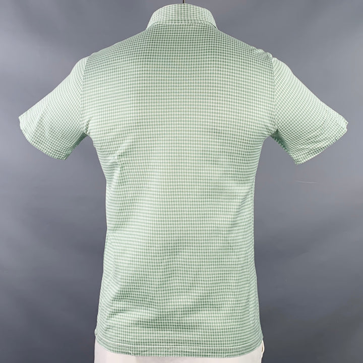 BRIONI Size L Green White Checkered Cotton Half Placket Polo
