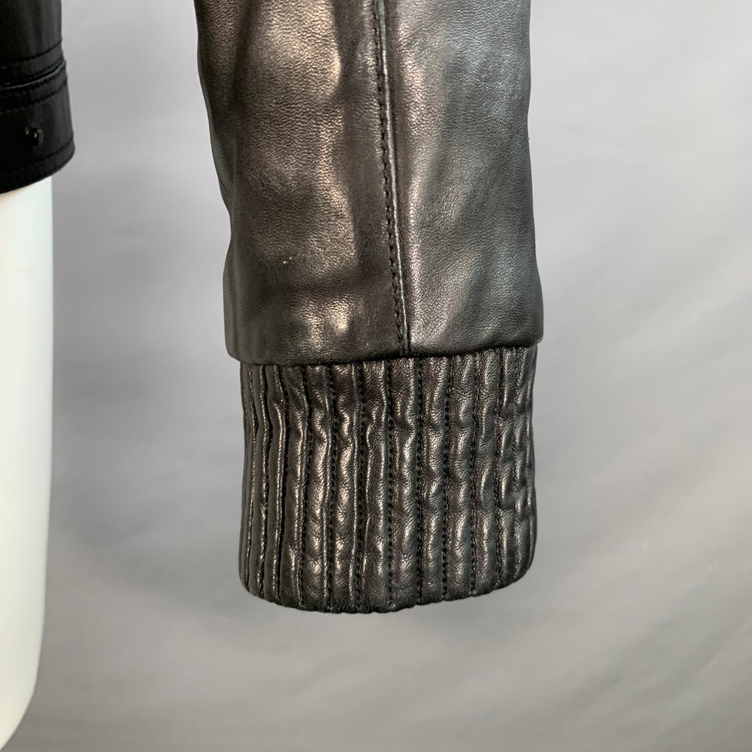 VERSACE Size 38 Black Leather Faux Shearling Motorcycle Jacket
