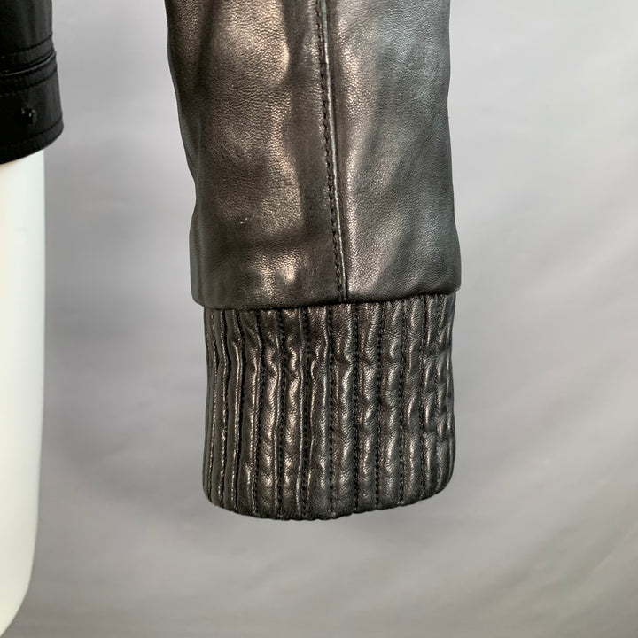 VERSACE Size 38 Black Leather Faux Shearling Motorcycle Jacket