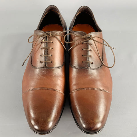 SANTONI Size 11 Darian Brown Leather Cap Toe Oxford Lace-Up Shoes