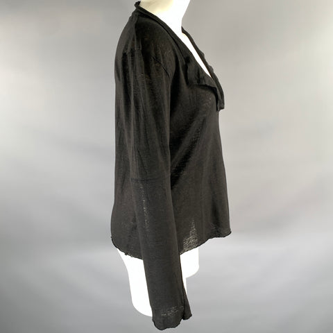 KRISTENSEN DU NORD Size 2 Black Linen Buttonless Henley Pullover