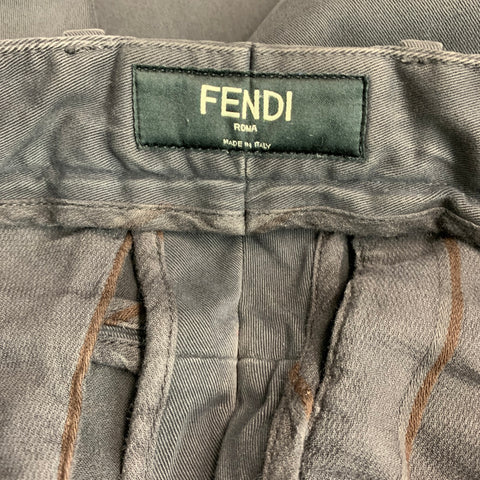 FENDI Size 30 Grey Charcoal Cotton Blend Flat Front Casual Pants