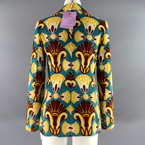 LA DOUBLEJ Size S Teal Mustard Cotton Geometric Jacket