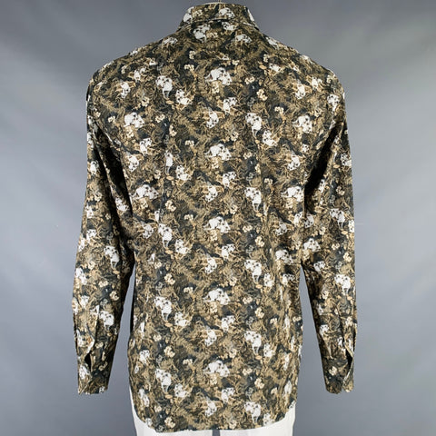 BILLIONAIRE COUTURE Size XL Brown Black Wolf Print Long Sleeve Shirt