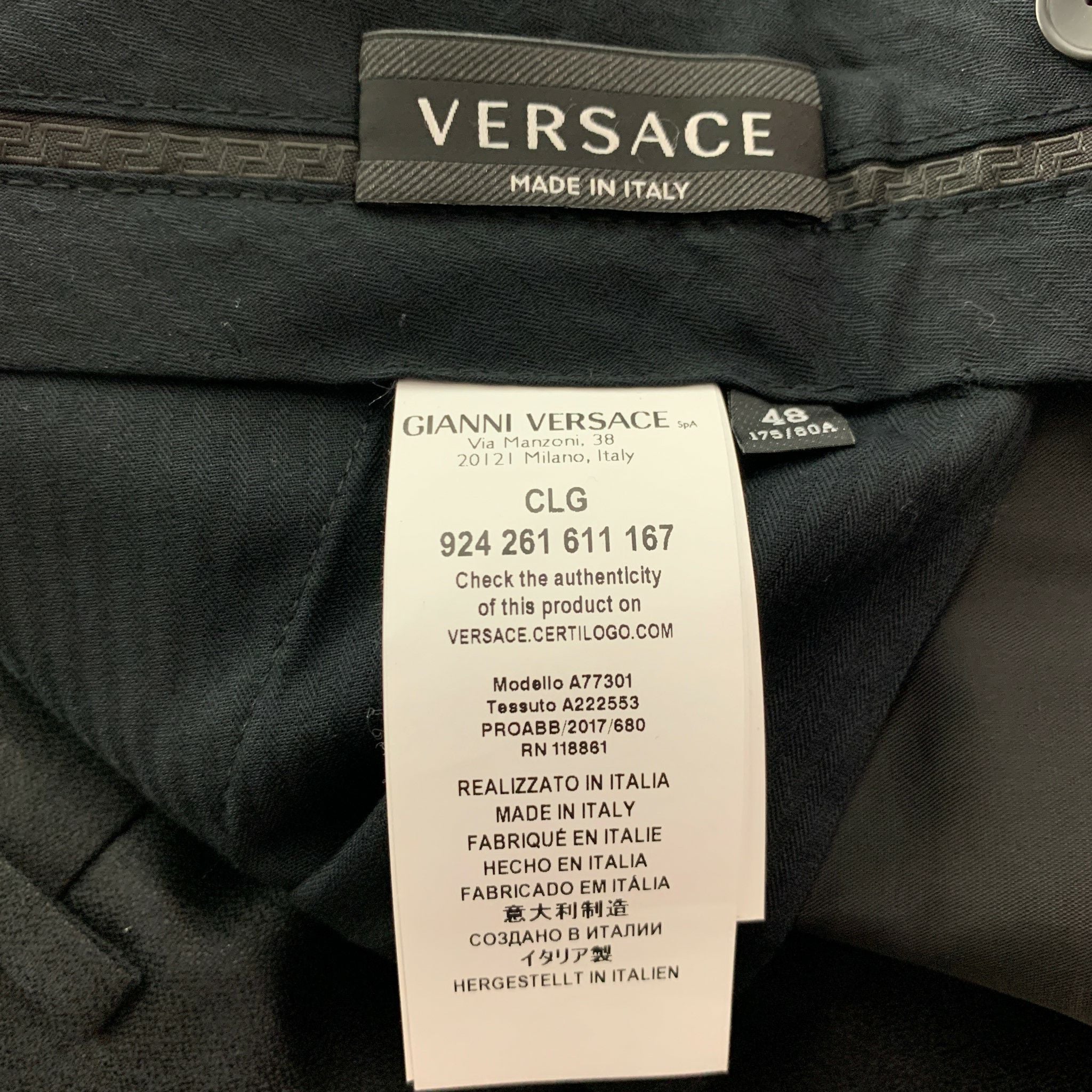 VERSACE Size 38 Black Solid Wool Silk Notch Lapel Suit – Sui