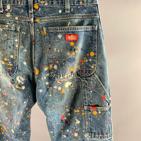 DICKIES Size 32 Blue Splattered Denim Jeans