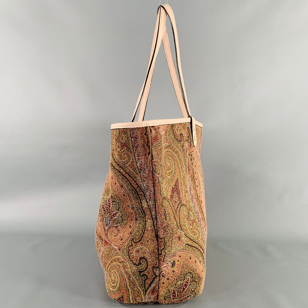 ETRO Multi Color Pink Paisley Leather Jacquard Reversible Tote Handbag