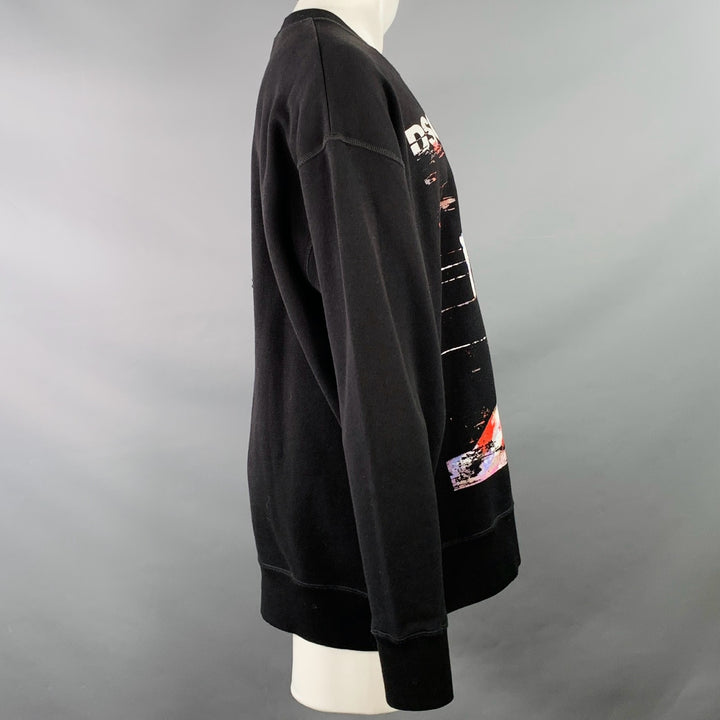 DSQUARED2 BROS Size M Black Red Print Cotton Oversized Crew Neck Sweatshirt