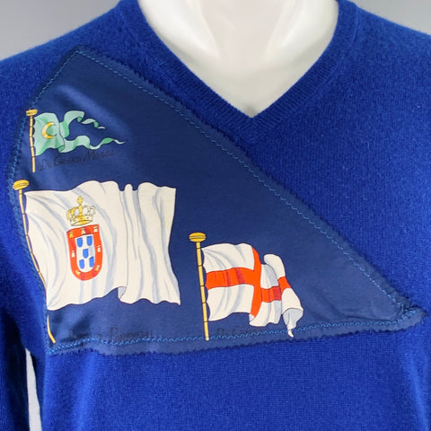 RESPOKE Size M Blue Navy Flag Cashmere V-Neck Pullover