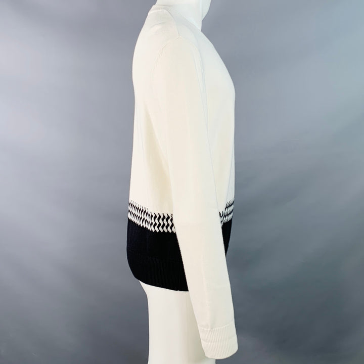 THE KOOPLES Size M White Black Knit Cotton Cashmere Crew Neck Sweater