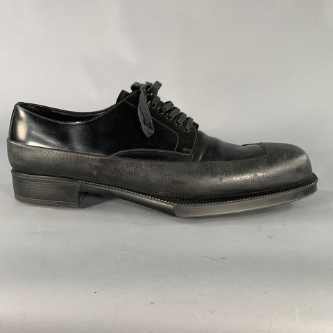 PRADA Size 13 Black Leather Derby Lace Up Shoes