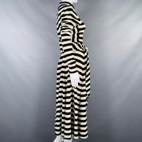 MARC JACOBS Size 6 Black White Wool Nylon Stripe Belted Dress