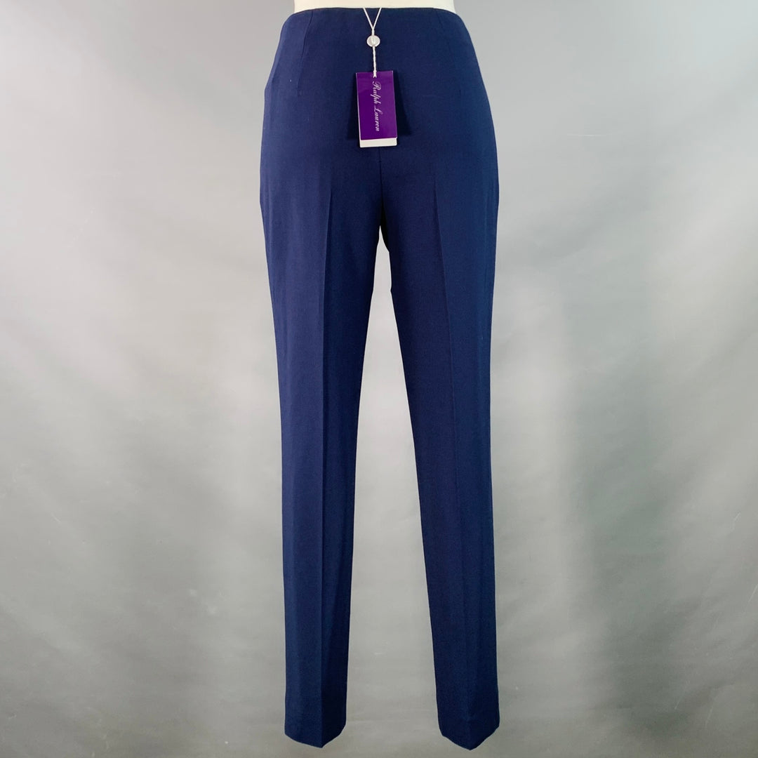 RALPH LAUREN COLLECTION Size 2 Navy Virgin Wool Blend Crepe Tapered Dress Pants