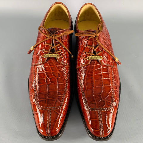 BELVEDERE Size 9 Brown Alligator Leather Derby Lace-Up Shoes