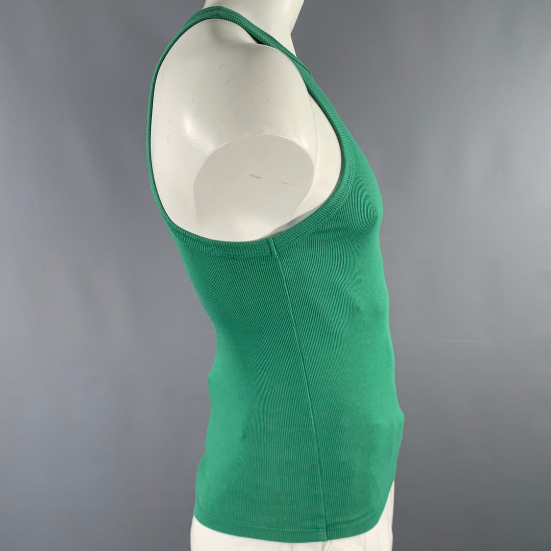 BUDRO Size L Green Cream Logo Cotton Blend Tank Top