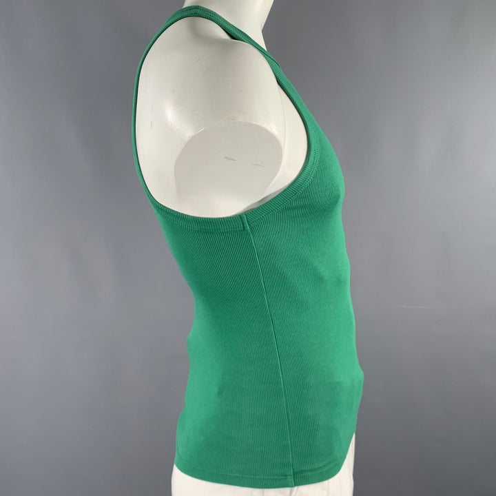 BUDRO Size L Green Cream Logo Cotton Blend Tank Top