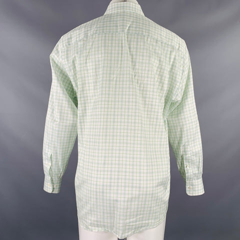 BRIONI Size M White Green Plaid Cotton Button Up Long Sleeve Shirt