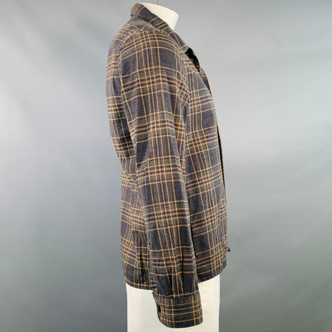 FORM & THREAD Size L Grey Green Yellow Plaid Cotton Linen Long Sleeve Shirt