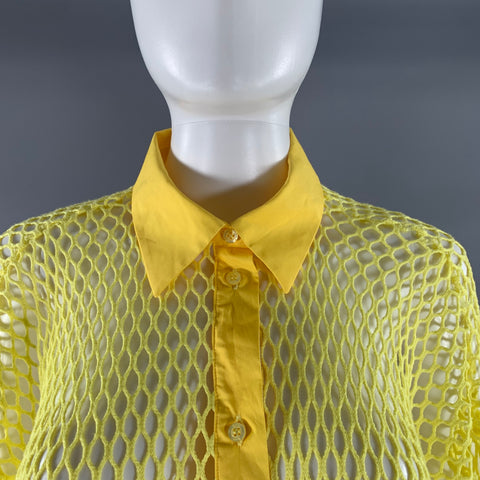MSGM Size M Yellow Cotton Mesh Button Up Shirt