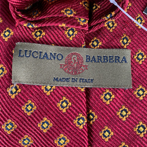 LUCIANO BARBERA Burgundy Orange Abstract Floral Silk Tie