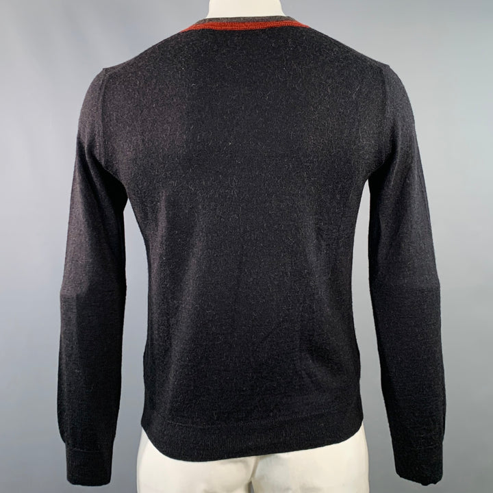GUCCI Size L Black Red Knit Wool V-Neck Sweater