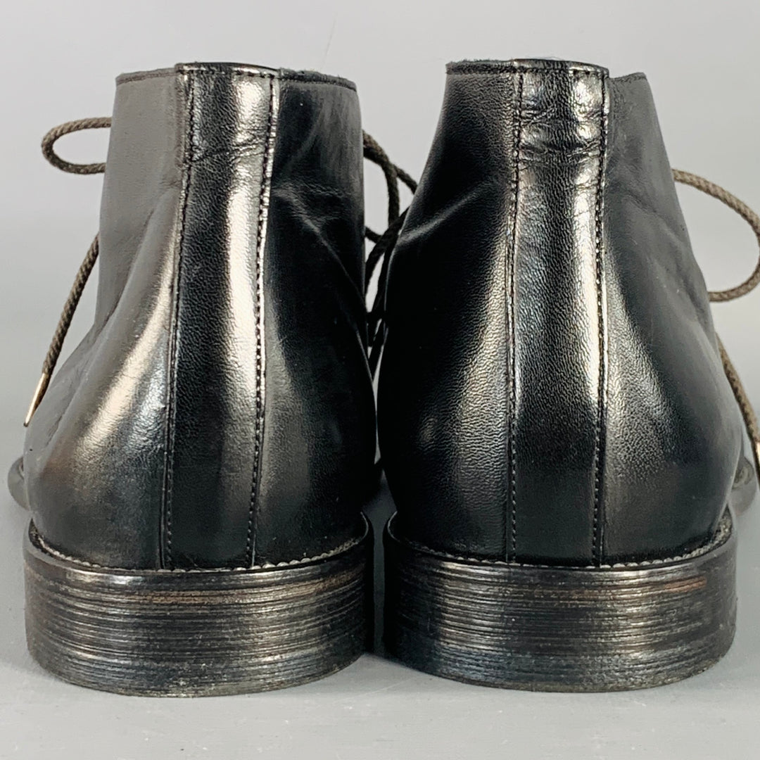 LEONARDO Size 13 Black Leather Lace-Up Ankle Boots