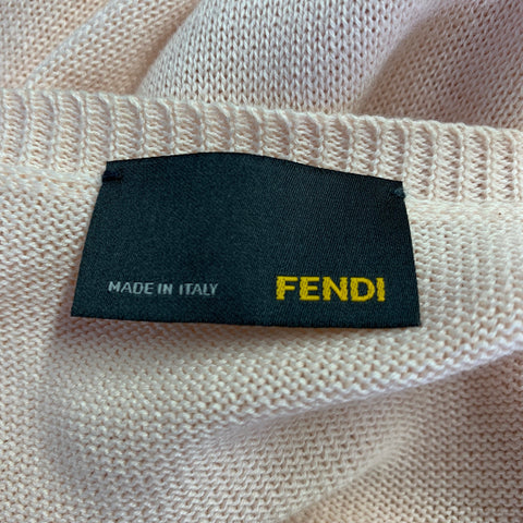 FENDI Size S Cream Peach Cotton Blend Knitted V-Neck Dress