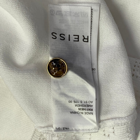 REISS Size L White Knit Cotton Buttoned Short Sleeve Shirt