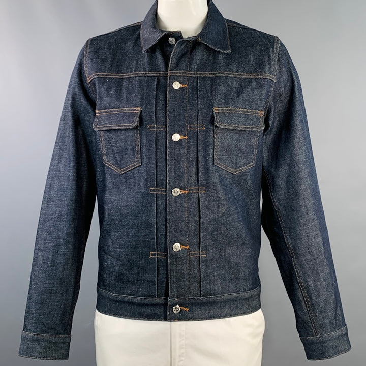 A.P.C. Size XL Blue Twill Cotton Denim Button Up Jacket