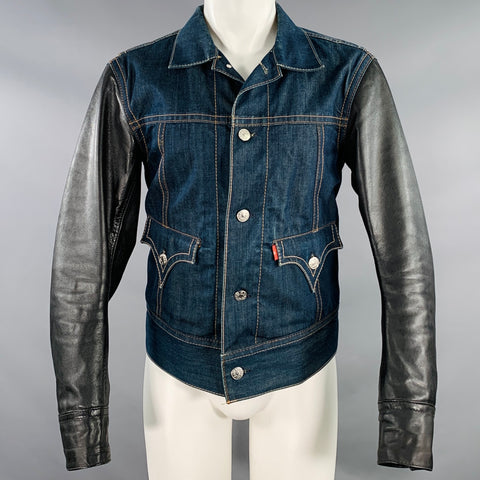 LEVI STRAUSS Size M Blue Black Mixed Fabrics Denim Western Jacket