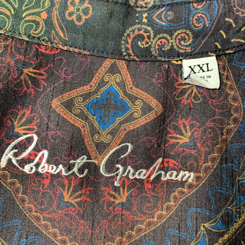 ROBERT GRAHAM Size XXL Burgundy Green Paisley Cotton Button Up Long Sleeve Shirt