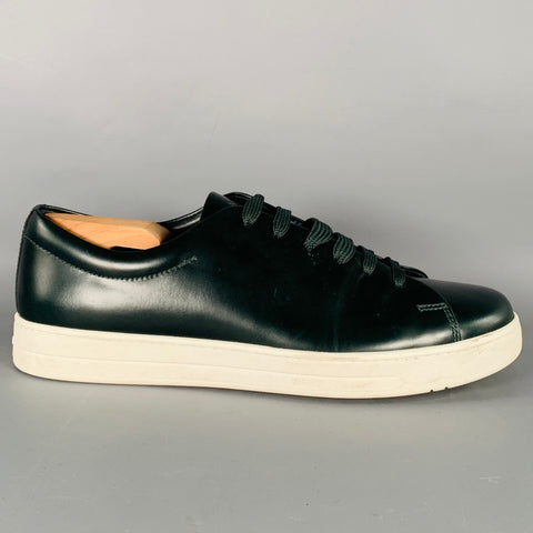 PRADA Size 7.5 Green White Leather Low Top Sneakers