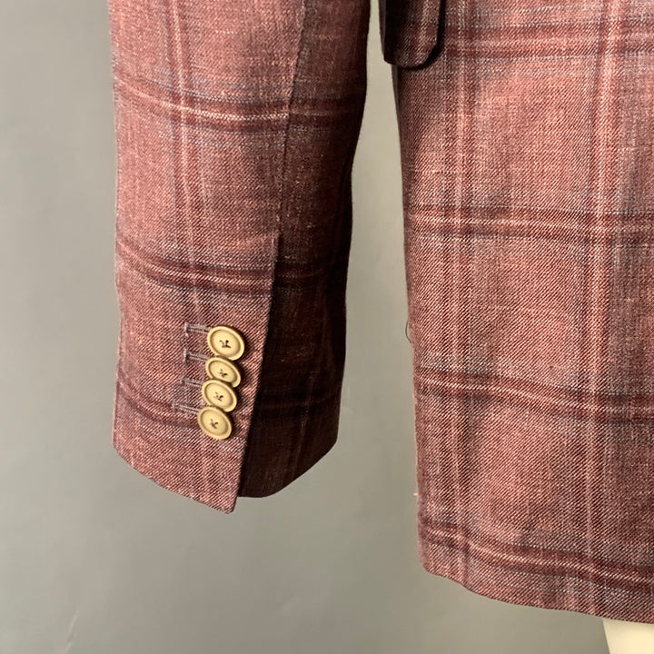 FASHION CLINIC Size 40 Red Grey Plaid Viscose Sport Coat