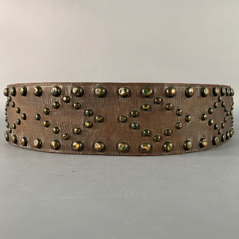 RALPH LAUREN Size M Brown Brass Studded Leather Western Belt