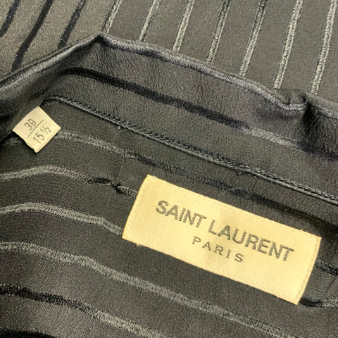 SAINT LAURENT Size S Navy Stripe Silk Camp Short Sleeve Shirt