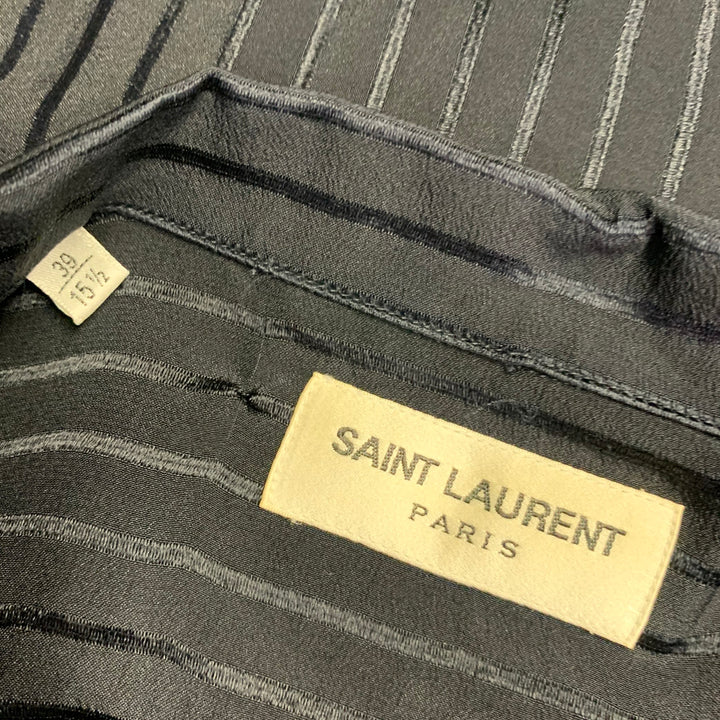 SAINT LAURENT Size S Navy Stripe Silk Camp Short Sleeve Shirt