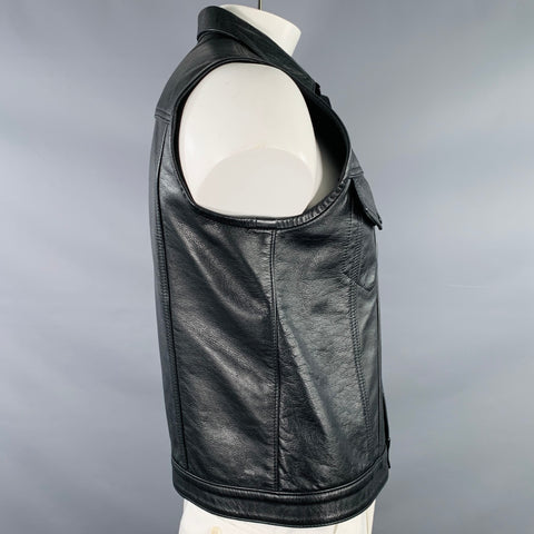 MR. S LEATHER Size L Black Leather Snaps Vest