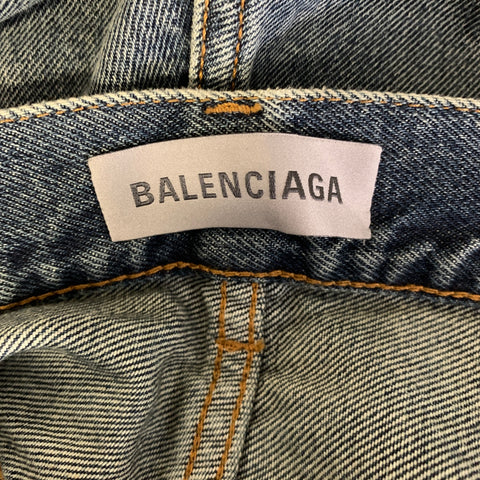 BALENCIAGA Size 26 Blue Polyester Cotton Wide Leg Jeans