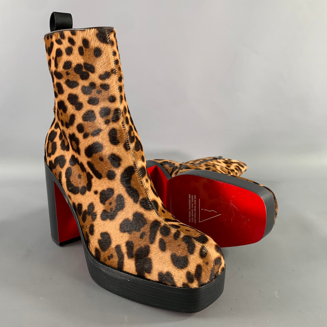 CHRISTIAN LOUBOUTIN Size 9 Brown Tan Animal Print Leather Platform Boots