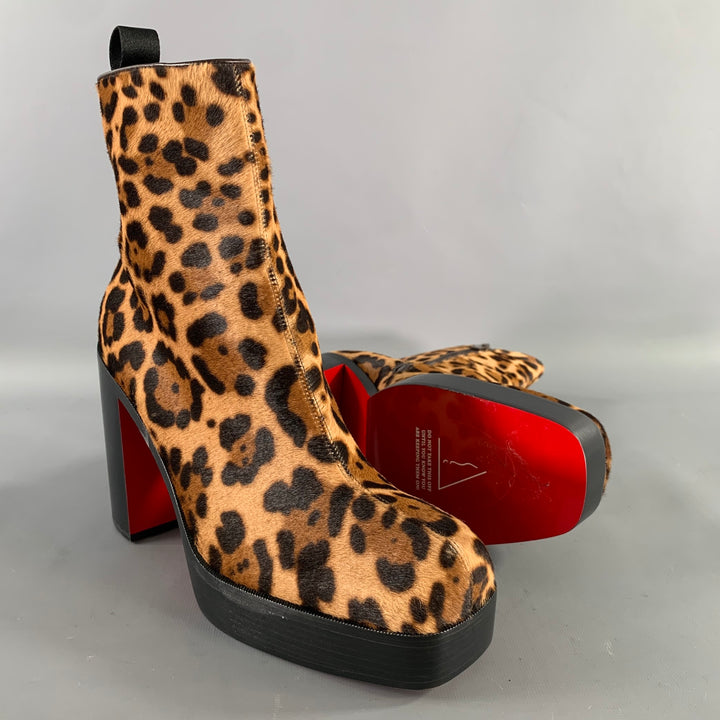 CHRISTIAN LOUBOUTIN Size 9 Brown Tan Animal Print Leather Platform Boots