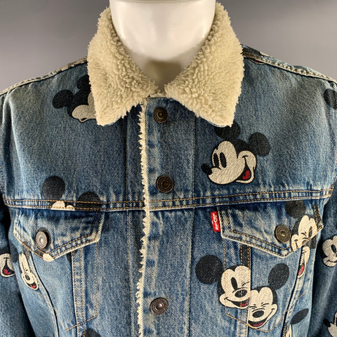 LEVI'S Size M Blue Cotton Sherpa Denim Mickey Trucker Jacket