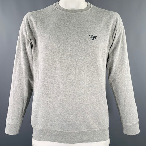 BARBOUR Size L Heather Grey Black Cotton Crew Neck Pullover