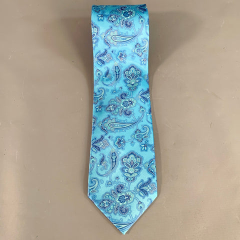 STEFANO RICCI Blue Aqua Paisley Silk Tie
