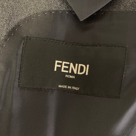 FENDI Chest Size 36 Grey Navy Wool Blend Sport Coat