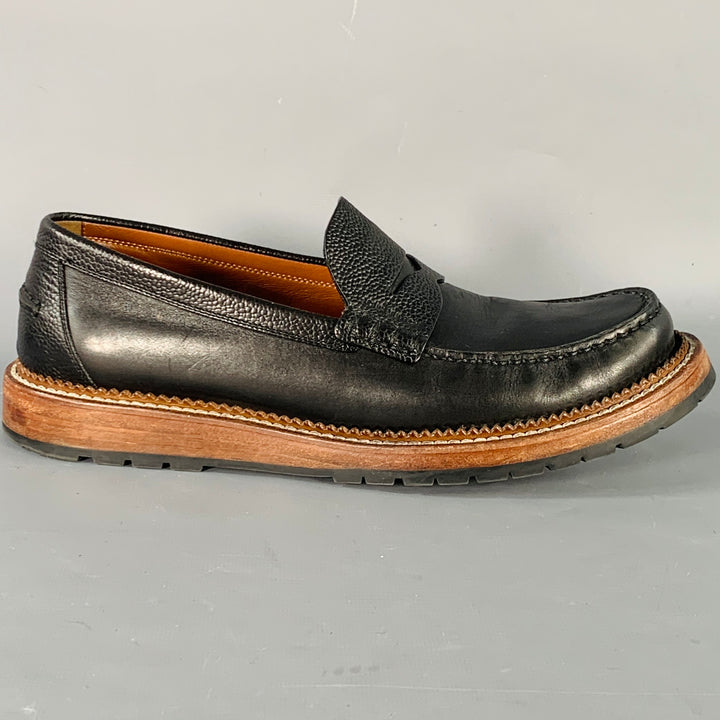 LOUIS VUITTON Size 7.5 Black Leather Penny Loafers