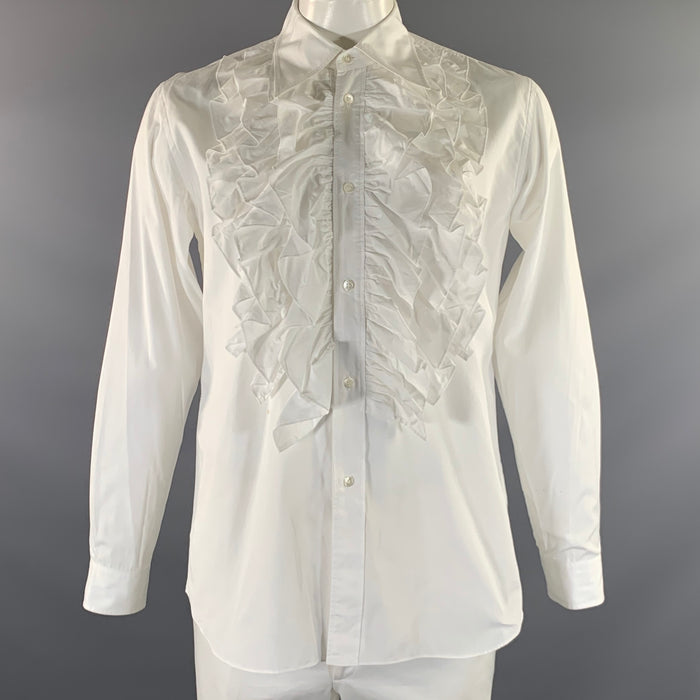 COMME des GARCONS Size L White Ruffled Cotton Dagger Long Sleeve Shirt