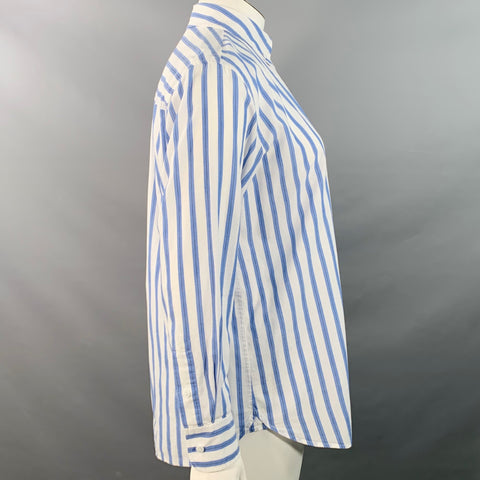 EQUIPMENT Size L Blue White Cotton Stripe Button Down Collar Shirt